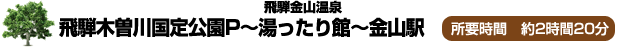 飛騨木曽川国定公園P～飛騨金山温泉　湯ったり館～金山駅